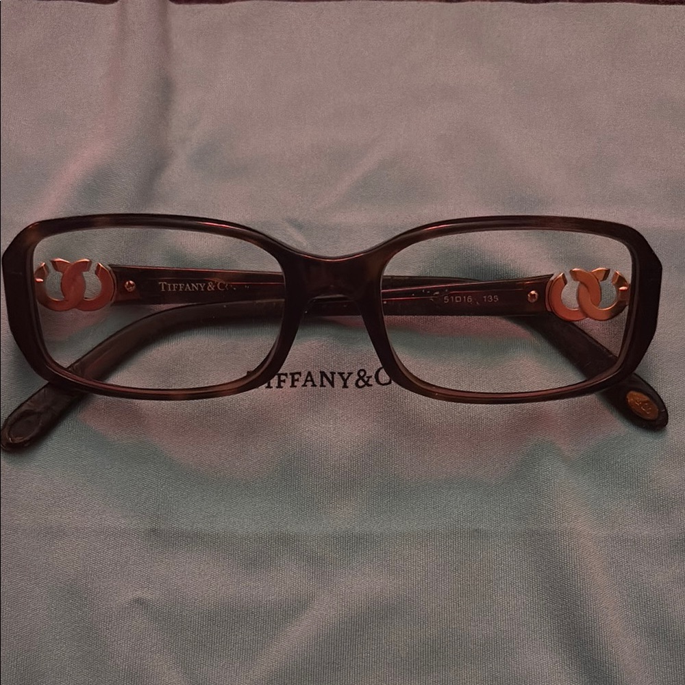Tiffany & Co. Brown Rectangular Glasses with Decorative Temples